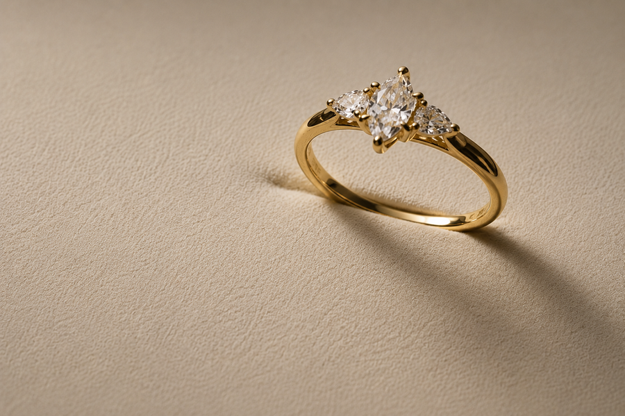 0.50 ct Marquise Natural Diamond Three-Stone Ring — AurumVitaSG jewellery