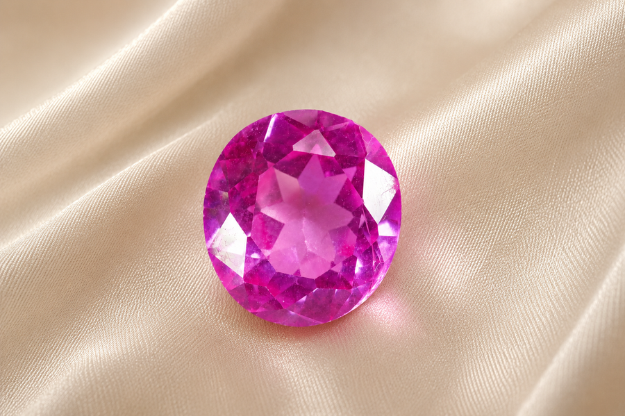 5.9 ct Hot Pink Lab-Grown Sapphire gemstone, Oval cut