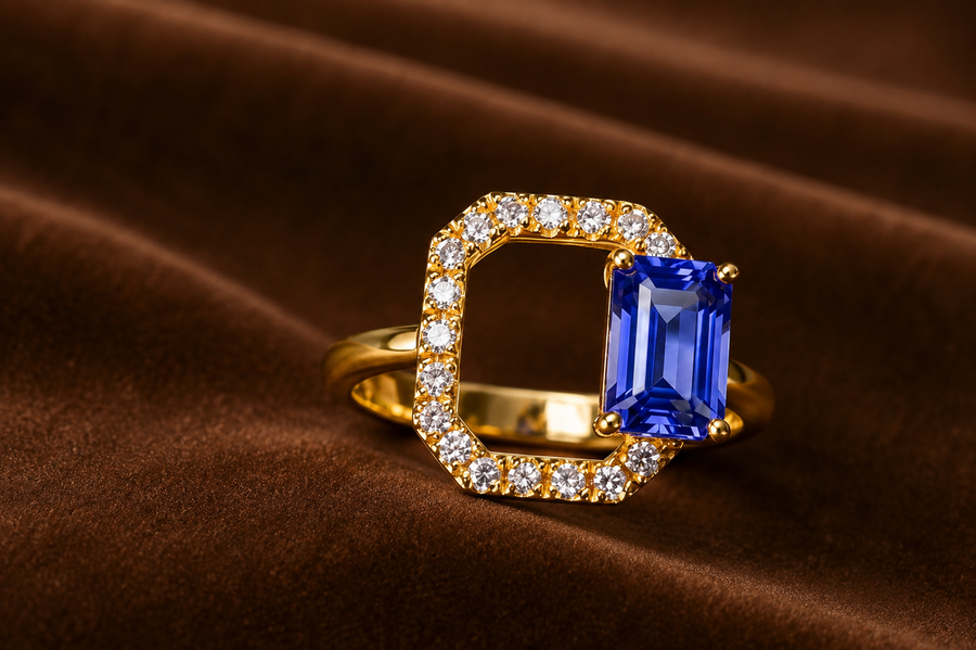 1.78 ct Blue Sapphire Ring with Diamonds — AurumVitaSG jewellery