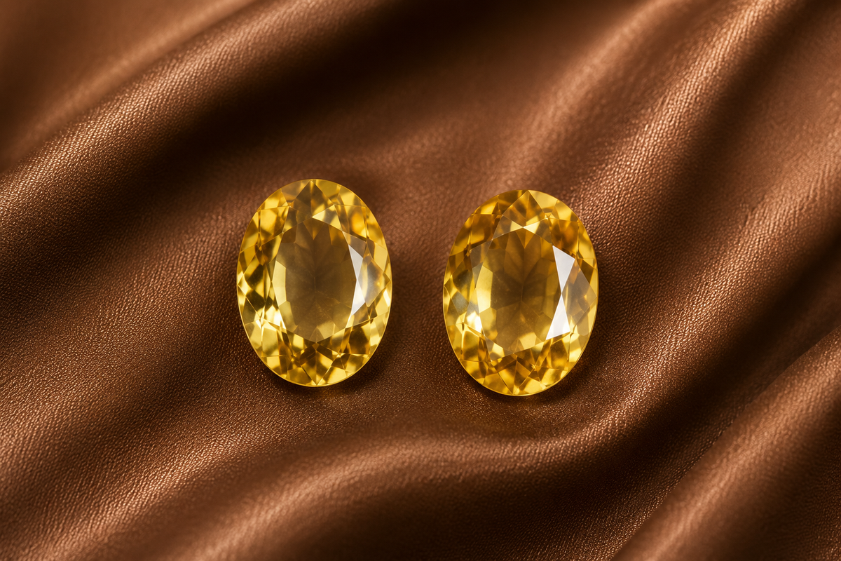 2.15 ct Yellow Sun Citrine Pair gemstone, Oval cut