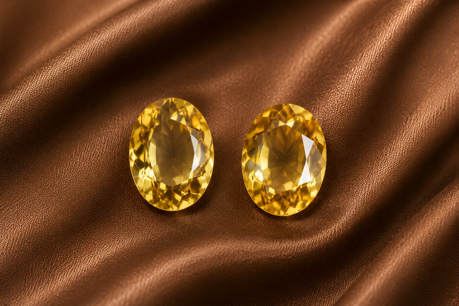 2.15 ct Yellow Sun Citrine Pair gemstone, Oval cut