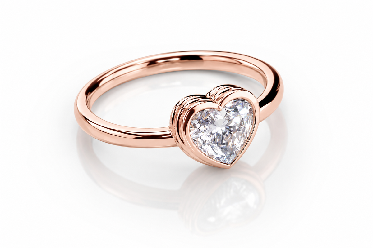 Sweetheart Solitaire one carat heart-shaped lab-grown diamond ring in 18K rose gold